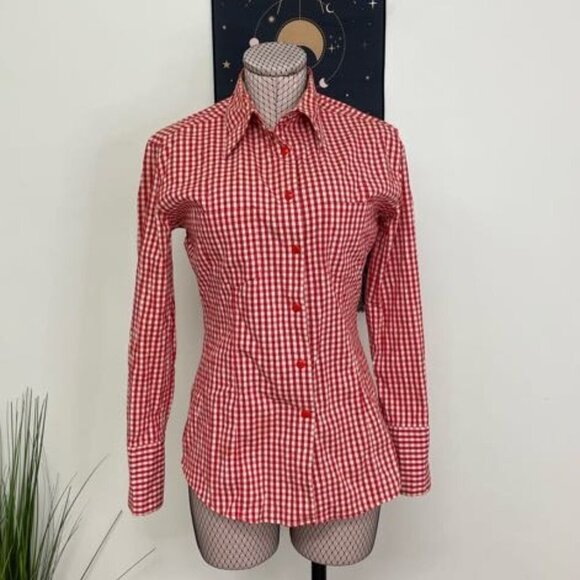 Centro X Centro Button-Up Plaid Shirt Blouse Long Sleeve Size M Red/White - Picture 1 of 2